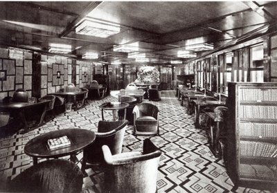 Reading Room on the Ocean Liner Ile de France, 1926 by French Photographer
